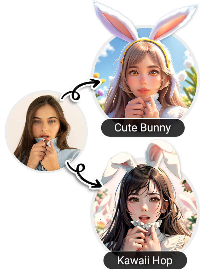 Mulher transforma foto em cartoon de coelho da Páscoa com filtro IA no YouCam Perfect