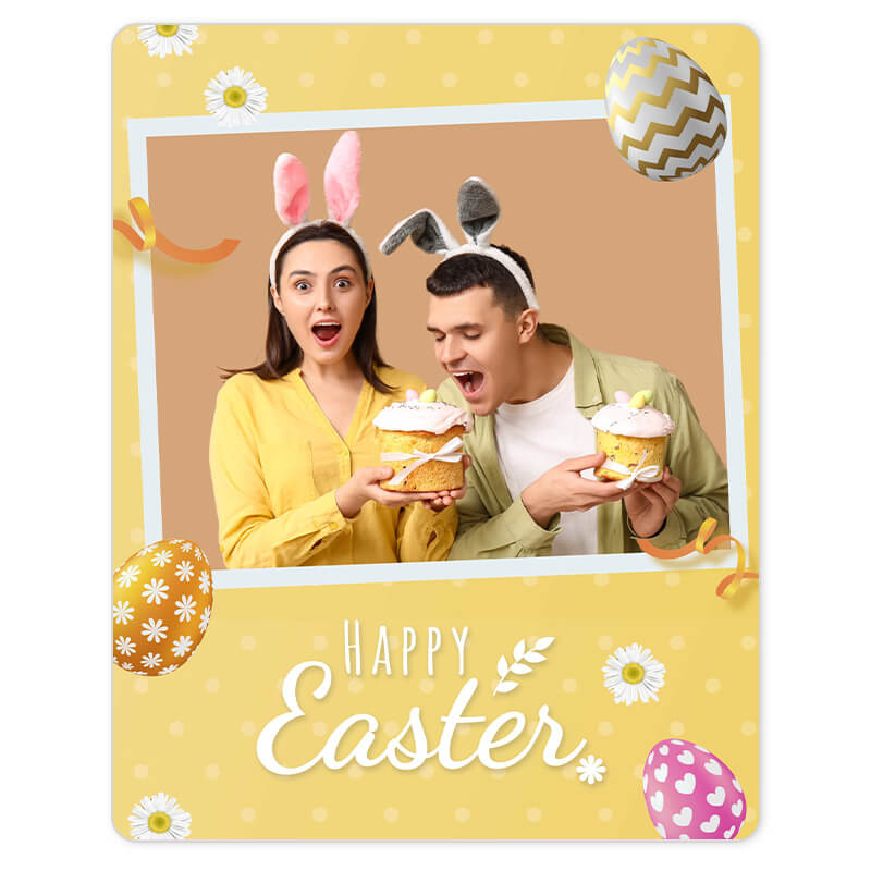 Template de Páscoa com coelhinhos e flores para editar fotos no celular.