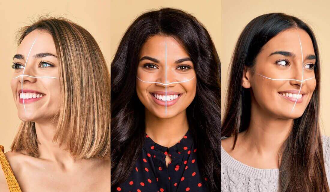 Comparación de rostro simétrico vs rostro con asimetría facial.