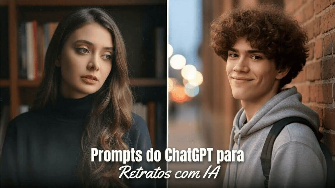 Prompts do ChatGPT para retratos com IA: retrato feminino dramático e retrato masculino urbano gerados por inteligência artificial com YouCam Perfect