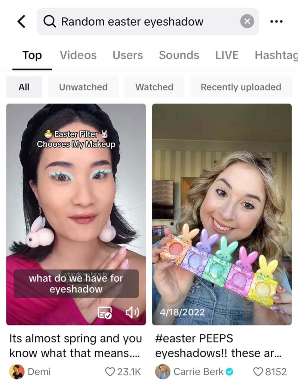 filtro de Páscoa no TikTok com sombras coloridas para os olhos