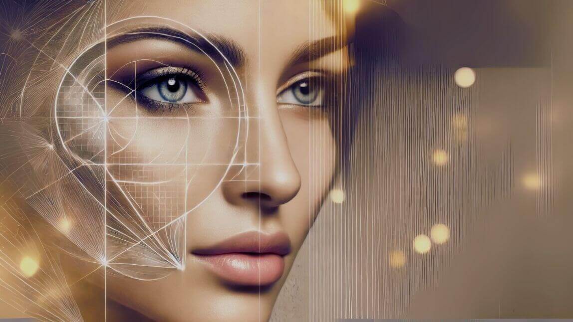 Diagrama de la proporción áurea aplicada al rostro humano.