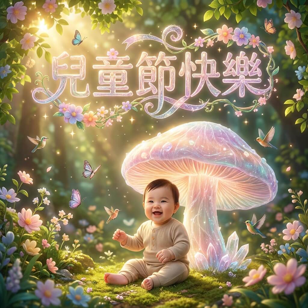 兒童節快樂賀圖：陽光森林花語