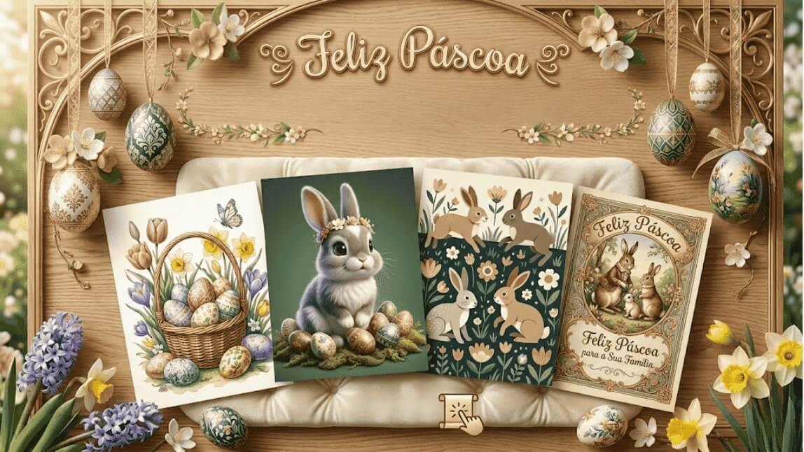 Feliz Páscoa 2026: imagens de saudação grátis para baixar com coelhinho e ovos coloridos