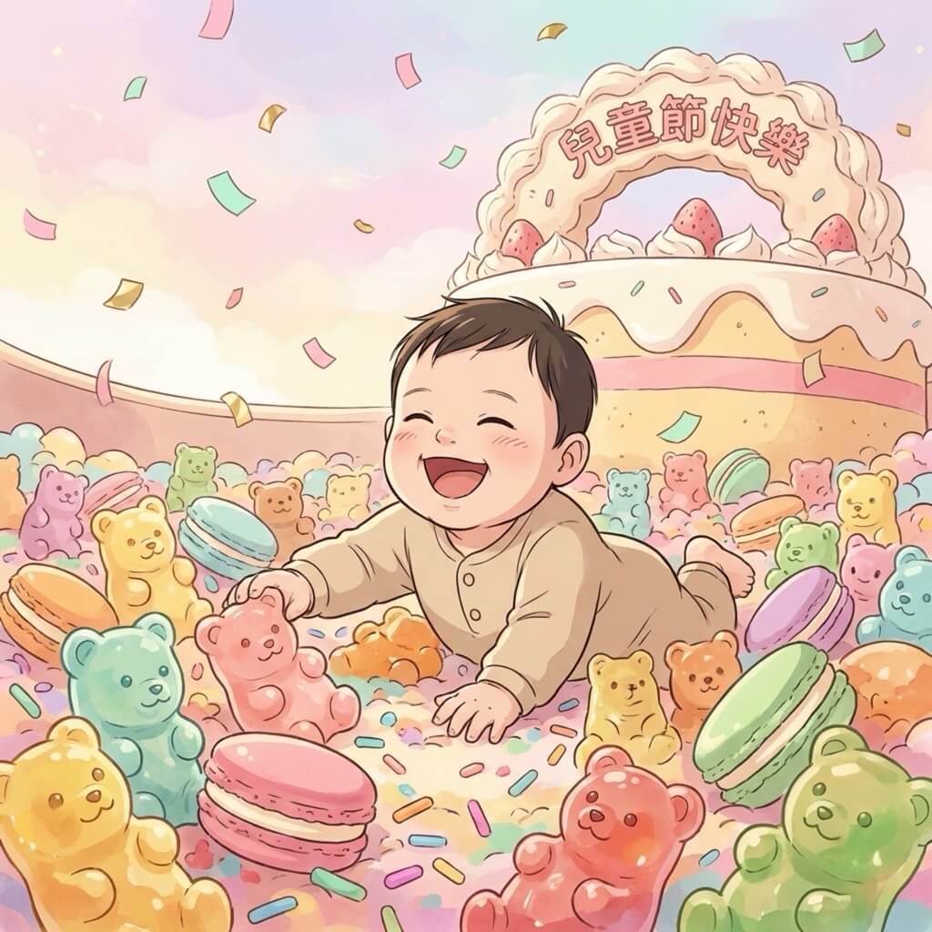 兒童節快樂賀圖：動畫甜點樂園