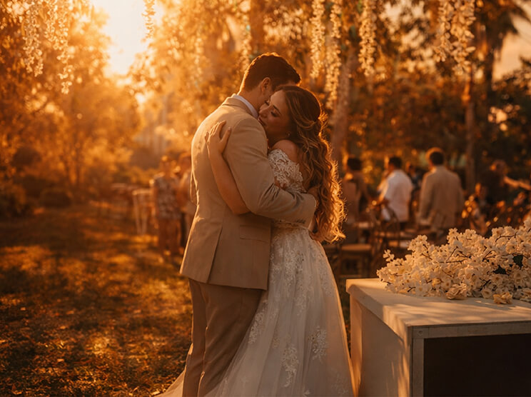 Golden hour lighting creates stunning romantic footage for your wedding video. Make your wedding video truly memorable by editing it with YouCam Video.