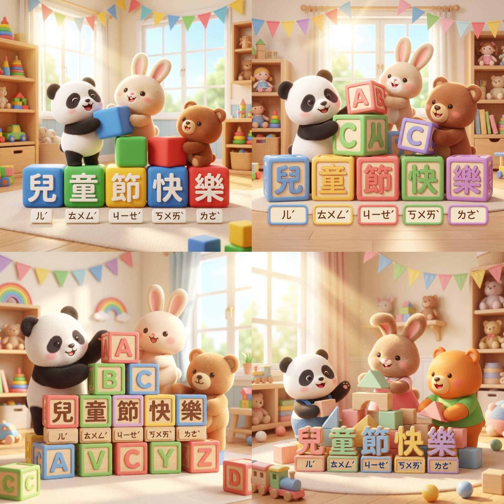 兒童節圖案：可愛積木動物學堂