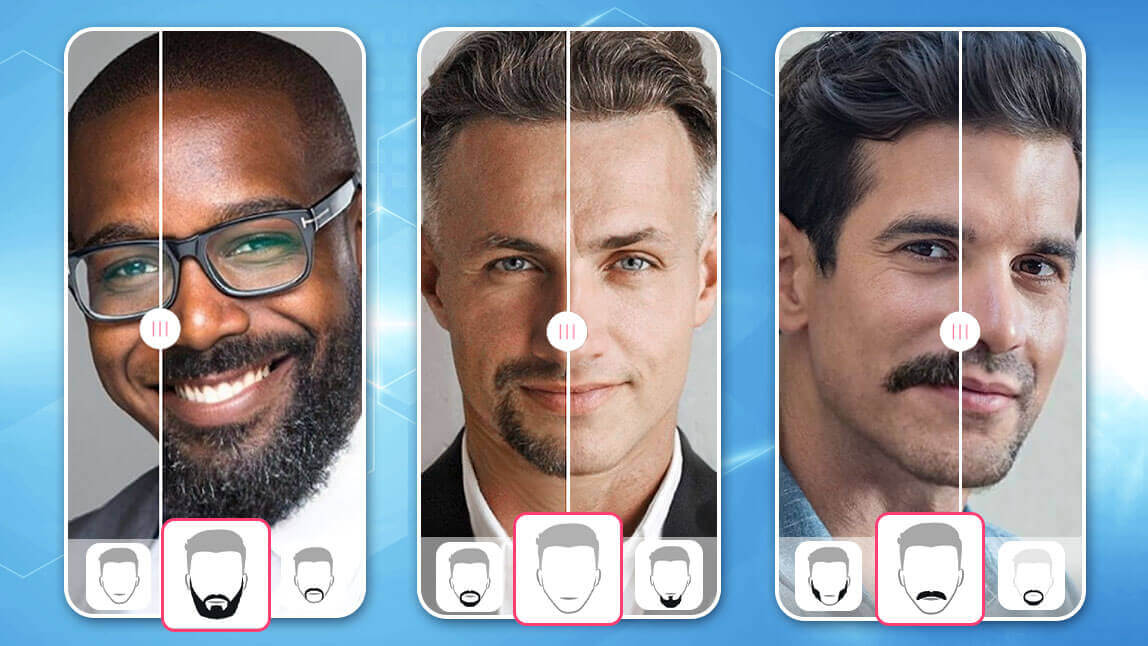 Ilustración de diferentes estilos de barba según tipo de rostro.