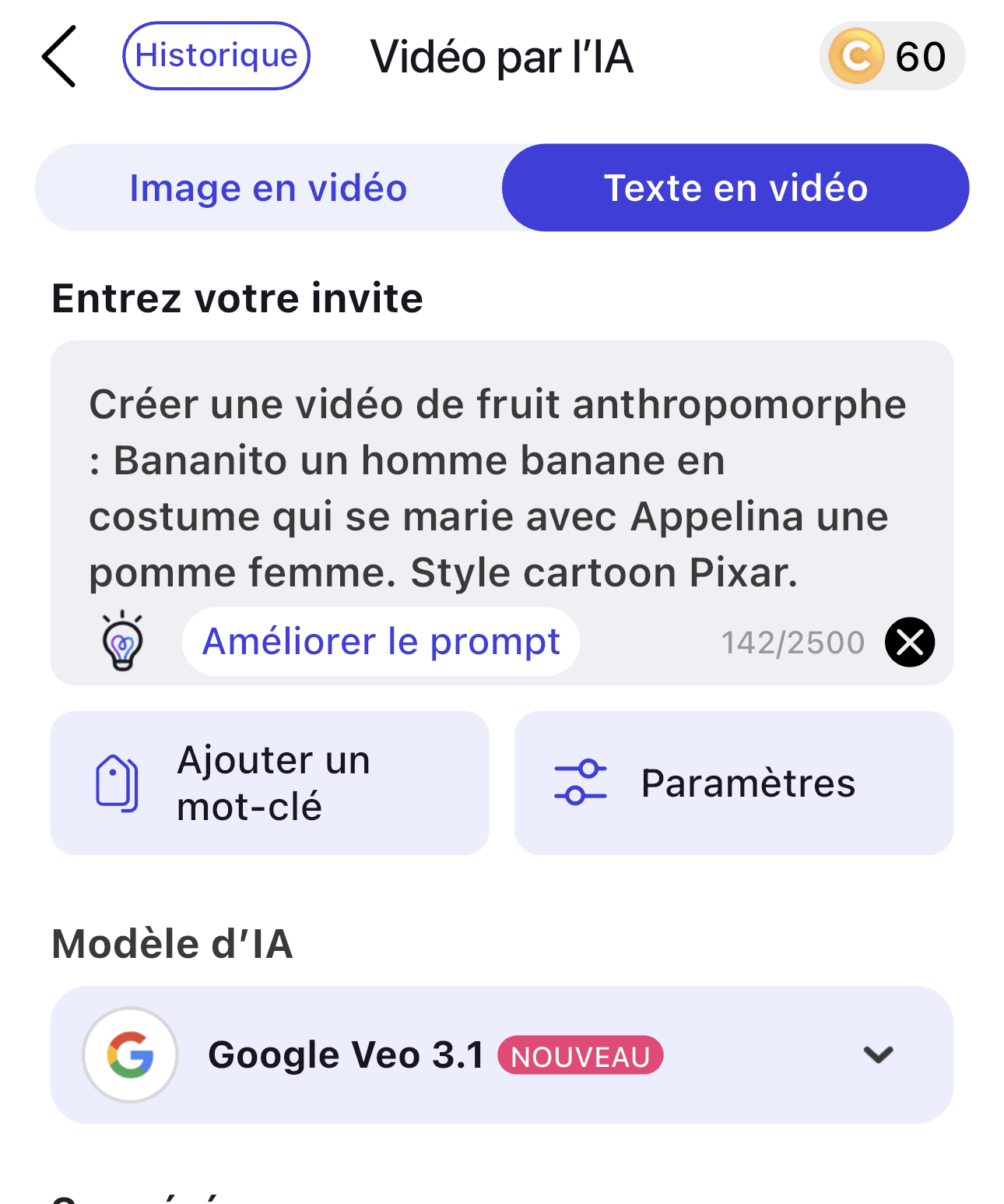 Créer prompt pour vidéo histoire de fruits anthropomorphe Titkok : bananito