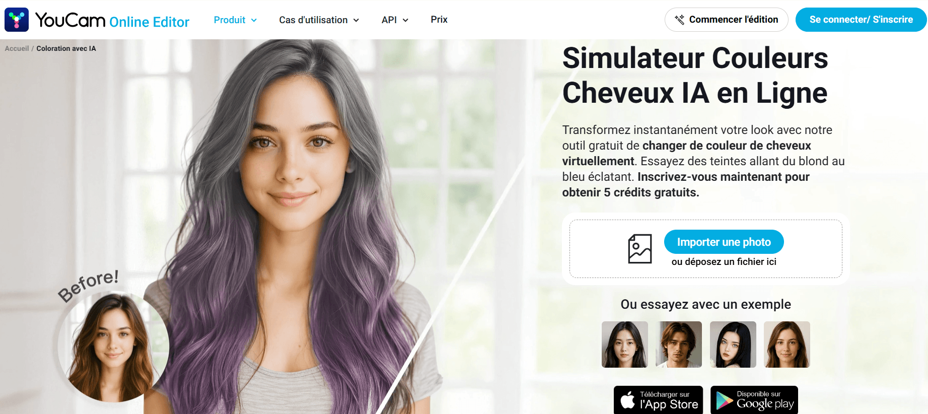 Simulateur couleurs de cheveux en Ligne : YouCam Editeur en Ligne