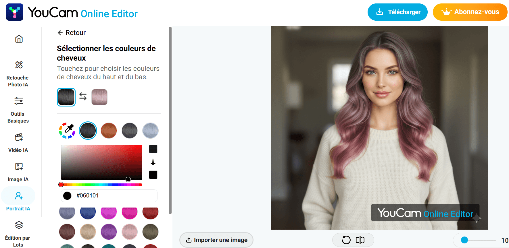 Simulateur couleur de cheveux en Ligne : YouCam Editeur en Ligne