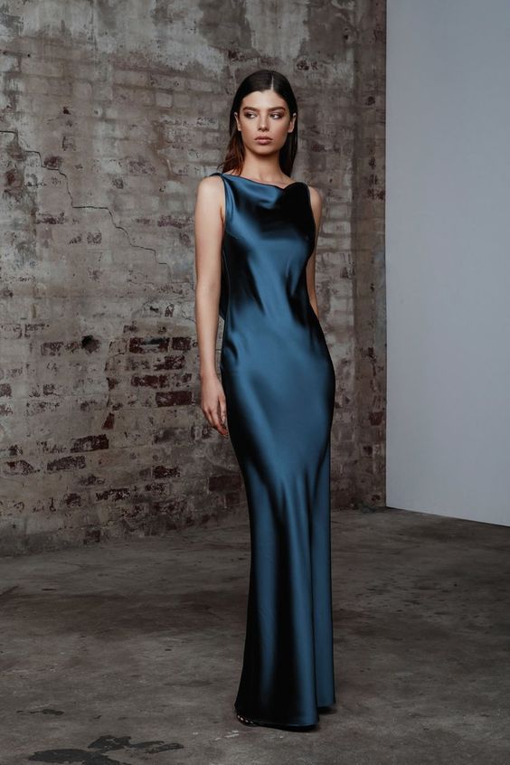 Satin slip black tie wedding guest dress minimalist elegant style