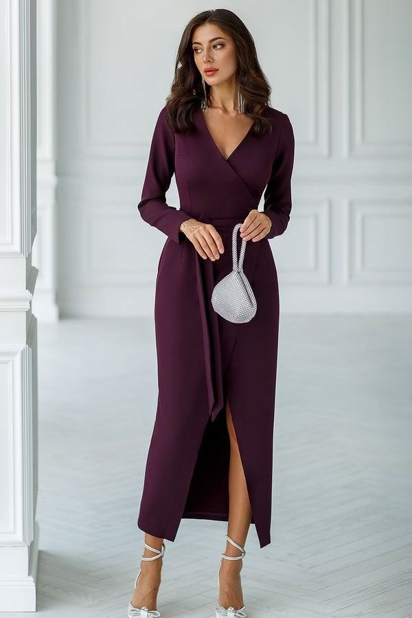 Wrap black tie wedding guest dress adjustable elegant fit 