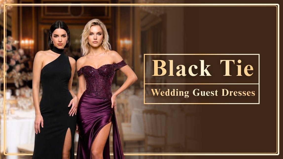 Black tie wedding guest dresses elegant formal styles inspiration