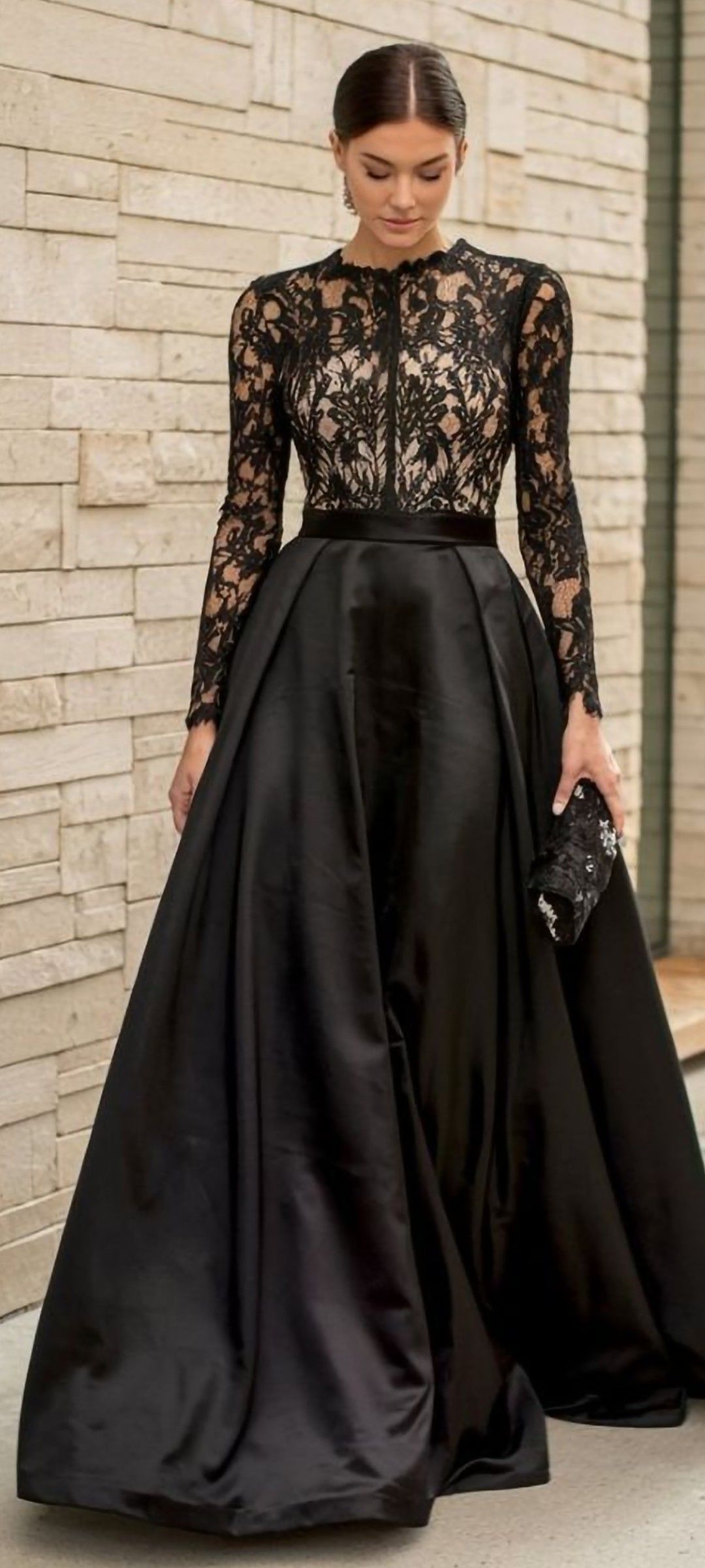 Classic floor-length black-tie wedding guest dress elegant gown
