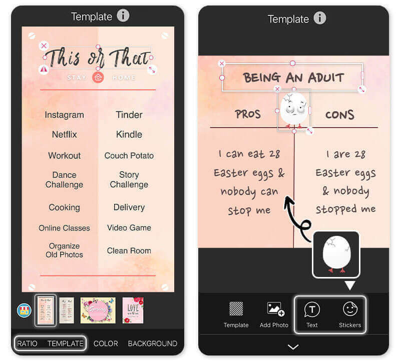 Créez le mème amusant de Pâques Being an Adult avec le modèle gratuit dans la meilleure application d'édition photo