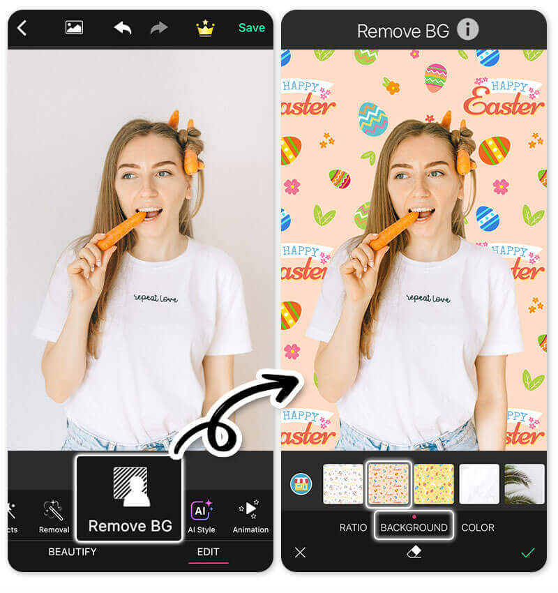 Arrière-plans joyeuses Pâques avec des œufs de lapin avec la meilleure application montage photo Pâques gratuit