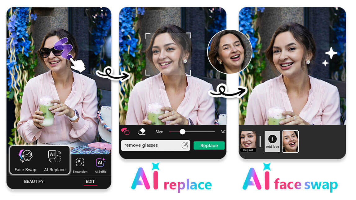 Remove sunglasses from a photo using a photo editing app