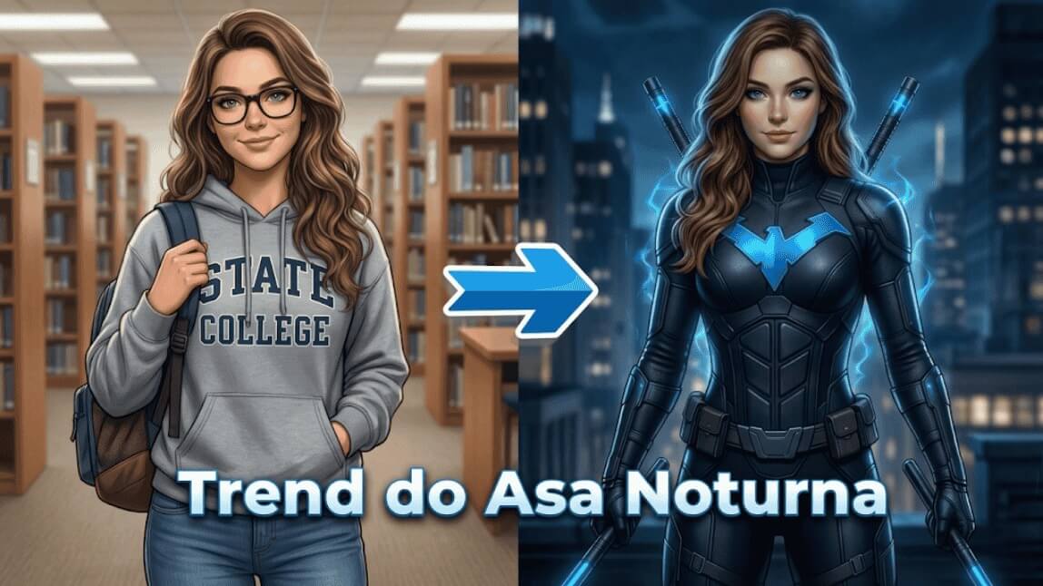 Trend do Asa Noturna com IA: transformação de selfie em super-herói com fantasia do Nightwing usando o YouCam Video