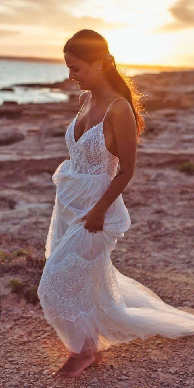 A-line beach wedding dress breezy romantic silhouette