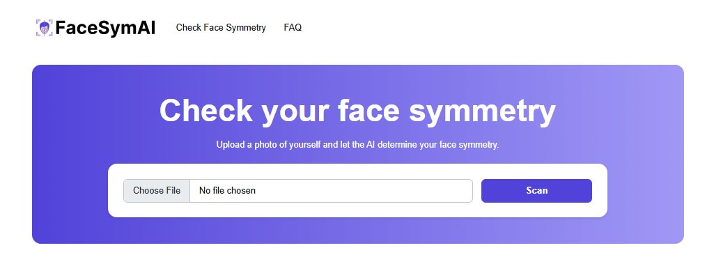 Interface de site de teste de simetria do rosto com inteligência artificial analisando pontos faciais