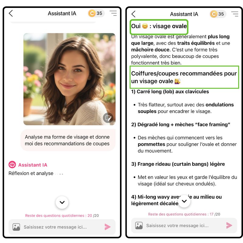Analyse forme de visage Assistant IA de YouCam Makeup