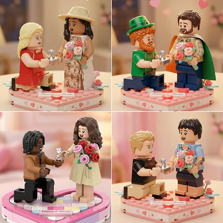 Create group photo in AI Lego style using YouCam Perfect app.