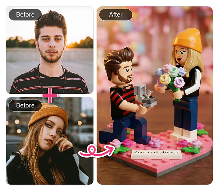Generate AI Lego group photos in just a few steps.