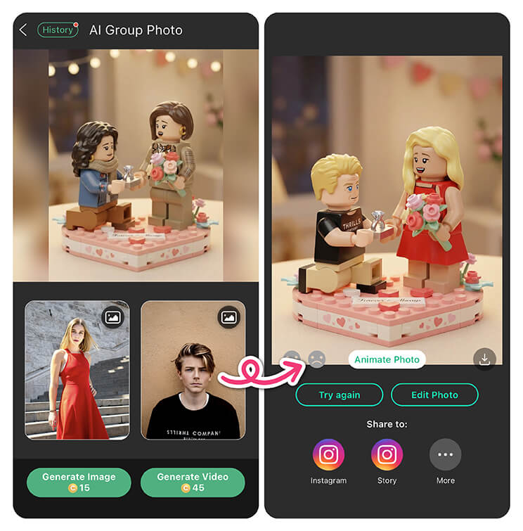 Apply AI Lego filter to your photos in seconds with YouCam Perfect app.