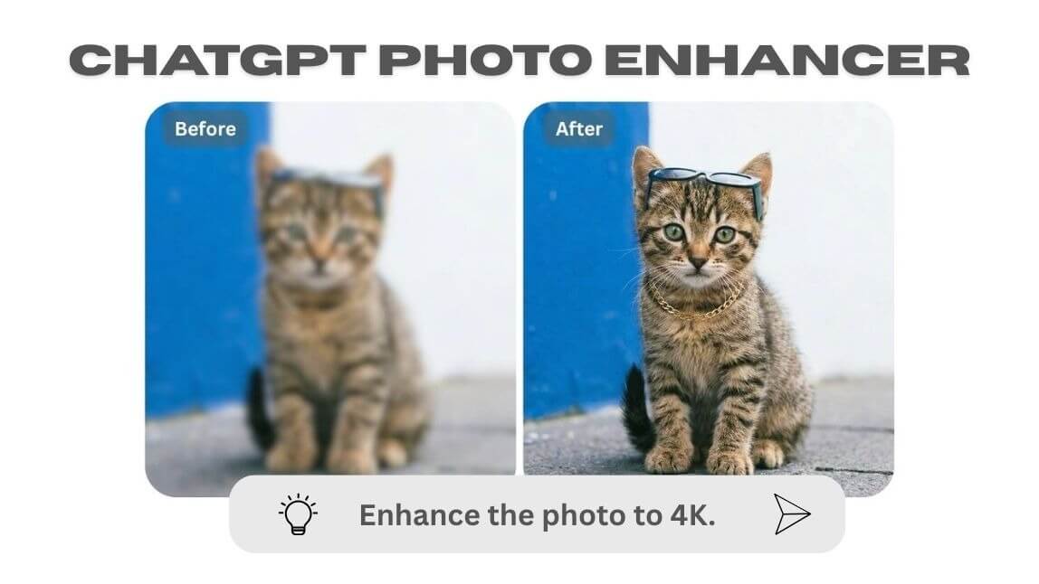 A before-and-after comparison of a blurry photo transformed into a clear, vibrant 4K image.