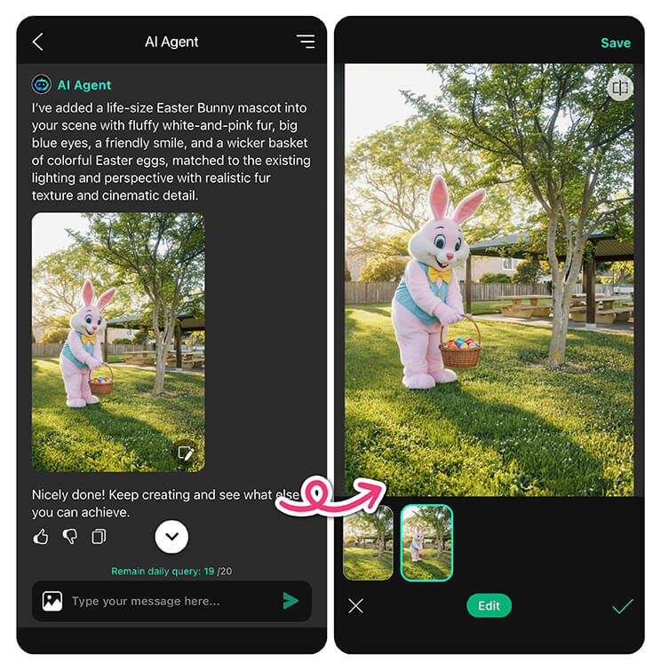 Use YouCam Perfect to Add Easter Bunny with AI Agent Use YouCam Perfect to Add Easter Bunny with AI Agent