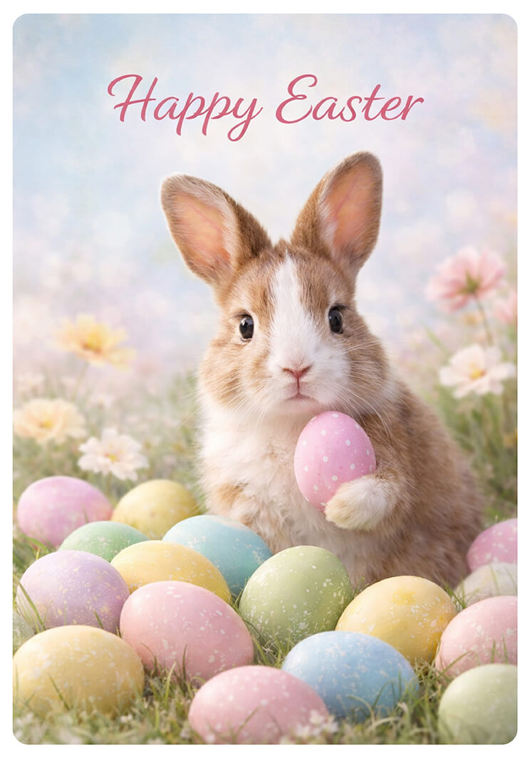 Générez une carte de vœux de Pâques unique avec un lapin de Pâques grâce à l’IA.