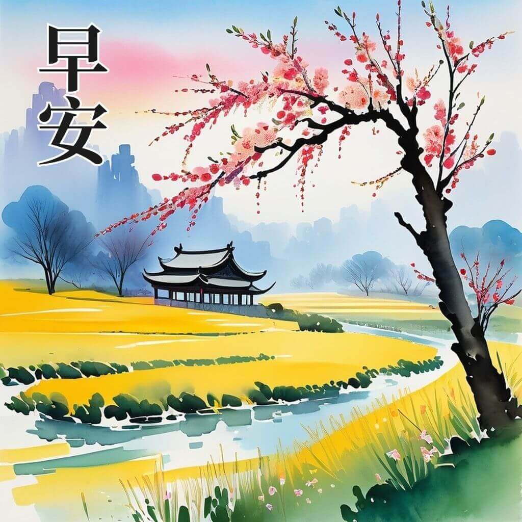 清明節應景圖案｜山水早安圖