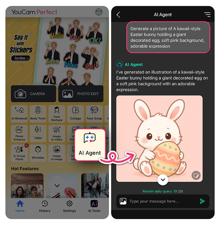 Try AI Agent in YouCam Perfect app now for the best Easter images.