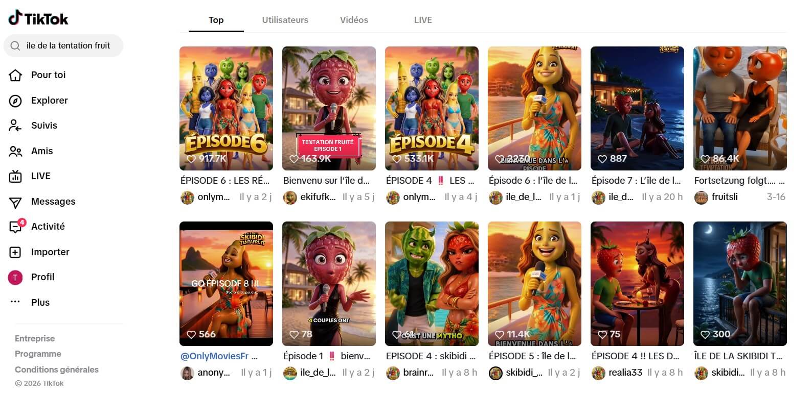 AI Fruit Story Ile de la tentation sur TikTok France