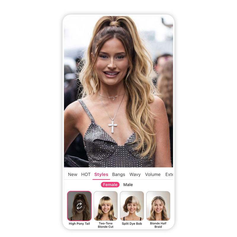 See if the high ponytail hairstyle suits you with AI Hairstyle tool.