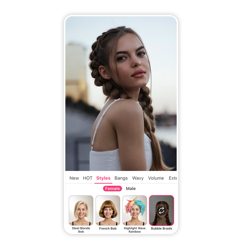 Try on bubble braids music festival hairstyle in real time.