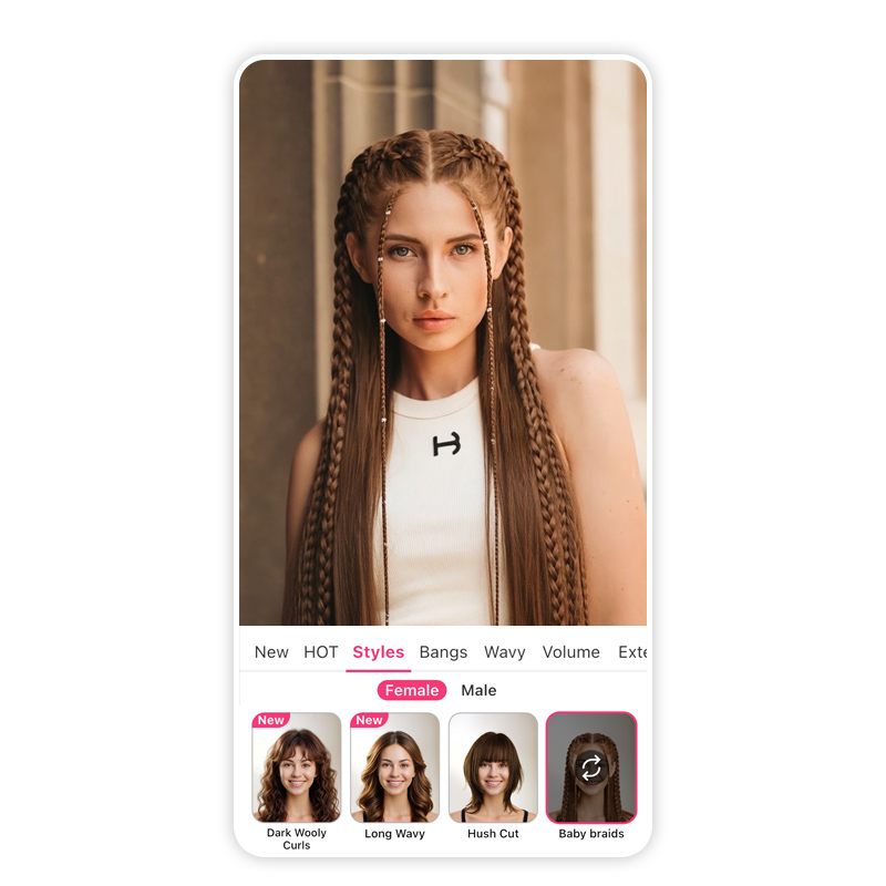 Try on baby braids Ultra Music Festival hairstyle with AI.