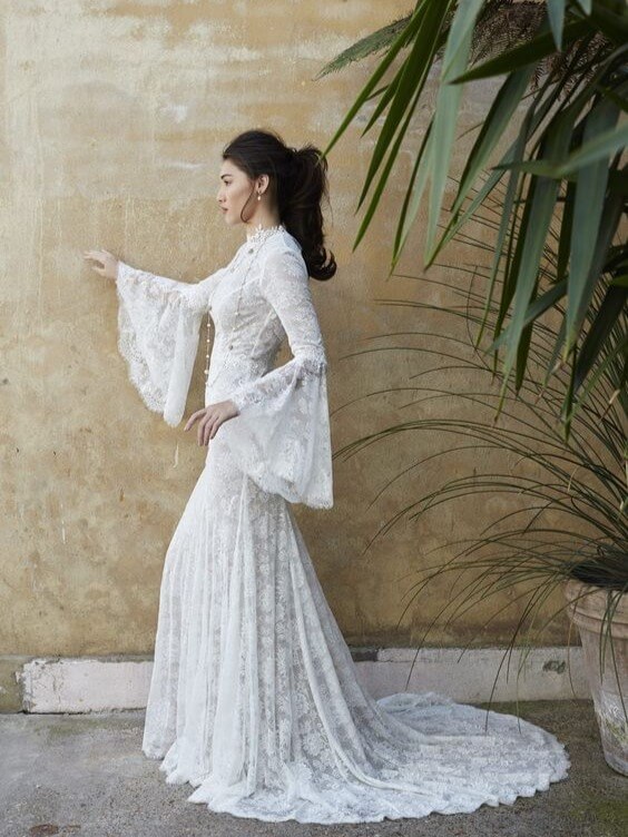 Bell Sleeves Long Sleeve Wedding Dress