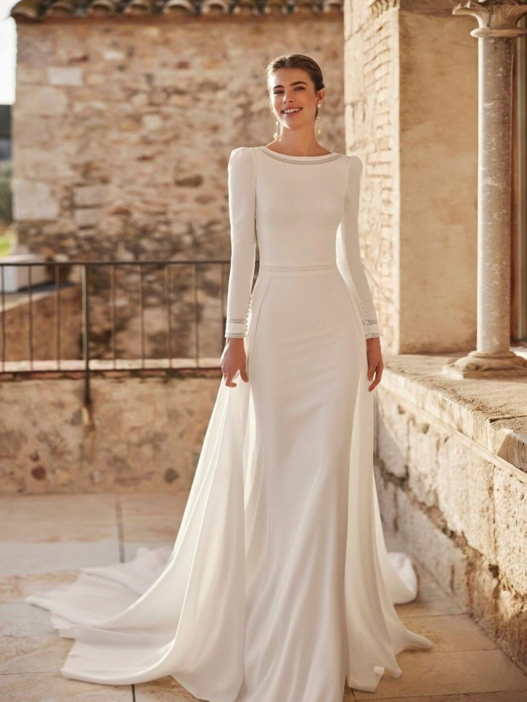 Crepe Long Sleeve Wedding Dress