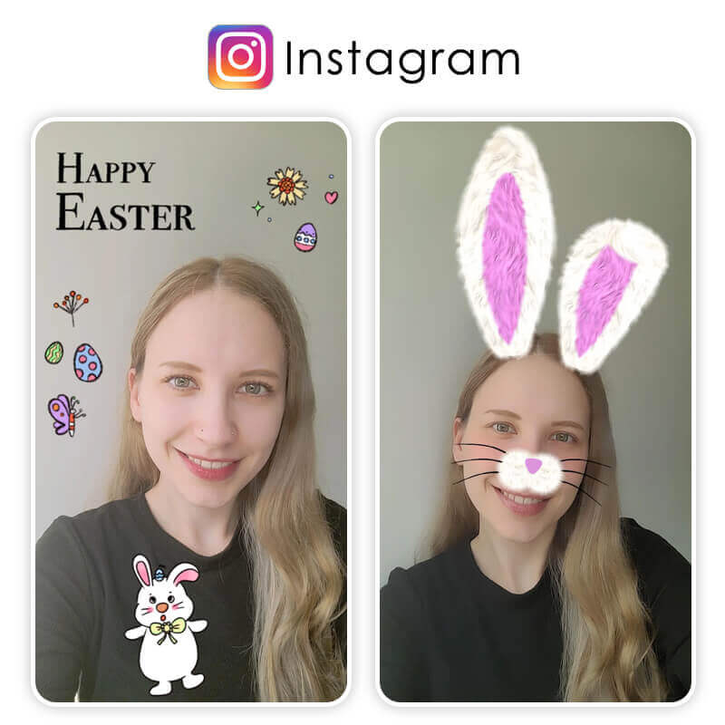 Пасхальные фильтры с кроликами в Instagram