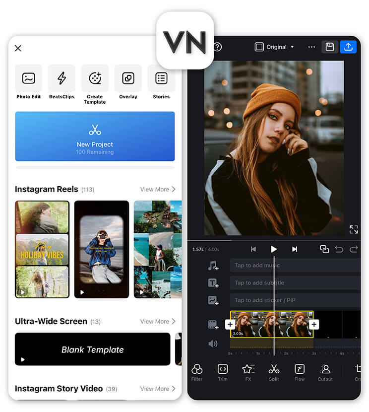 VN Video Editor: aplicativo gratuito para criar Reels com qualidade cinematográfica