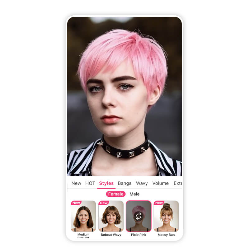 Un corte pixie rosa es atrevido, llamativo y facilísimo de mantener durante el festival. Pruébate un corte pixie rosa con IA para ver si te favorece.