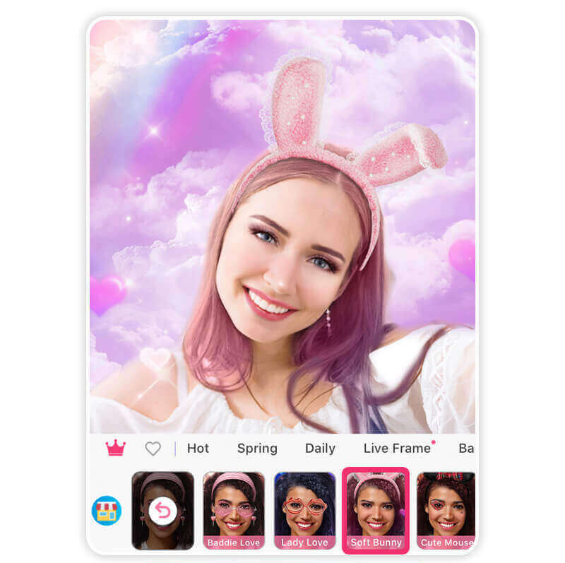 Pink Easter Bunny Filter with purple rainbow background