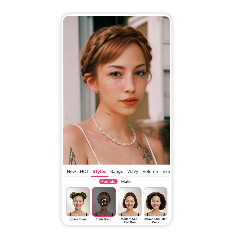 Elegante pero práctica, una corona trenzada mantiene tu pelo sujeto y con vibra boho de festival. Prueba este peinado para Tecate Emblema con la app YouCam Makeup.