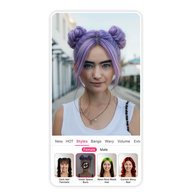 Los space buns son un clásico de festival, y añadirles un tono violeta los lleva al siguiente nivel. Pruébate este peinado