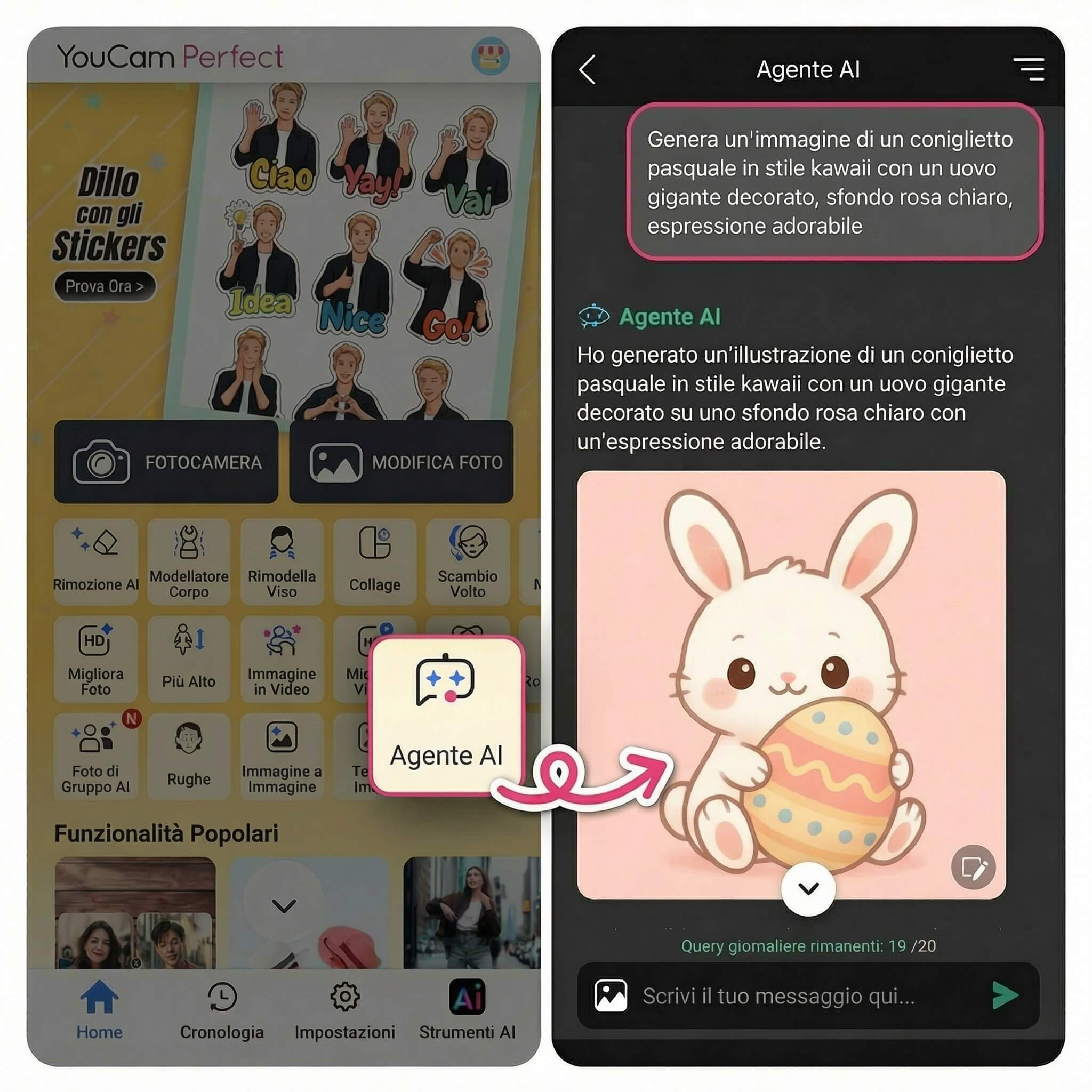 Scrivi il prompt AI per immagini di Pasqua 2026 nell'Agente AI per generare un'immagine personalizzata.