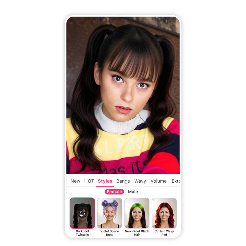Inspiradas en la estética K-pop, las idol twintails son juveniles, llamativas y llenas de personalidad. Pruébate el peinado idol twintails para ver si te queda bien.