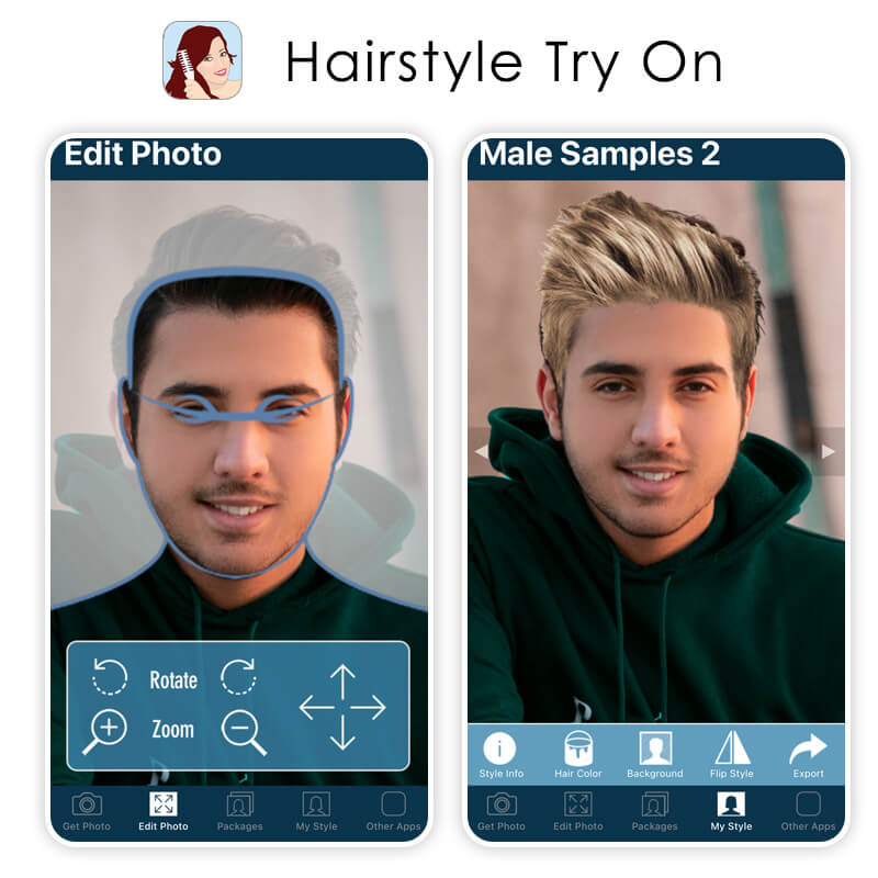 Hairstyle Try On lets you try a wide range of men’s haircuts and quickly saves results. Test out different hairstyles for men before committing to a new look.
