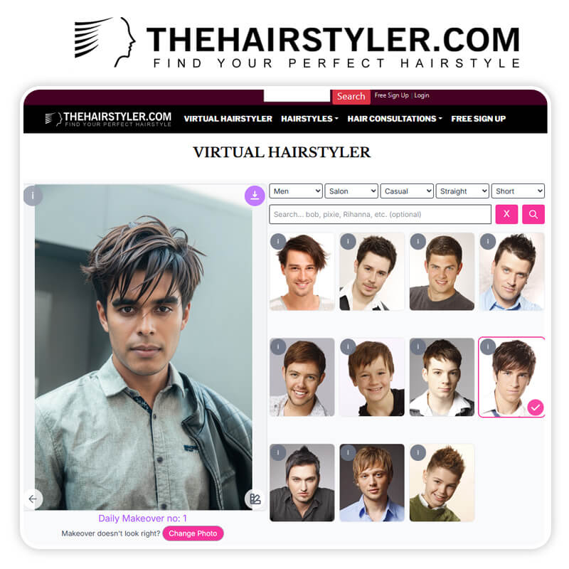 TheHairStyler.com has been a go-to online hairstyle editor for years. Try on different hairstyles for men in real time to find your favorite look.